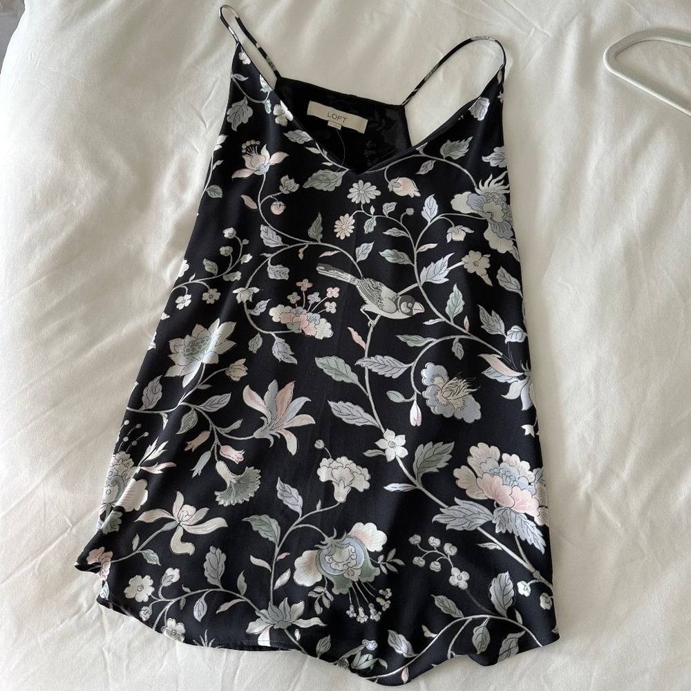 LOFT Bird/Floral Print Tank, Size: Medium